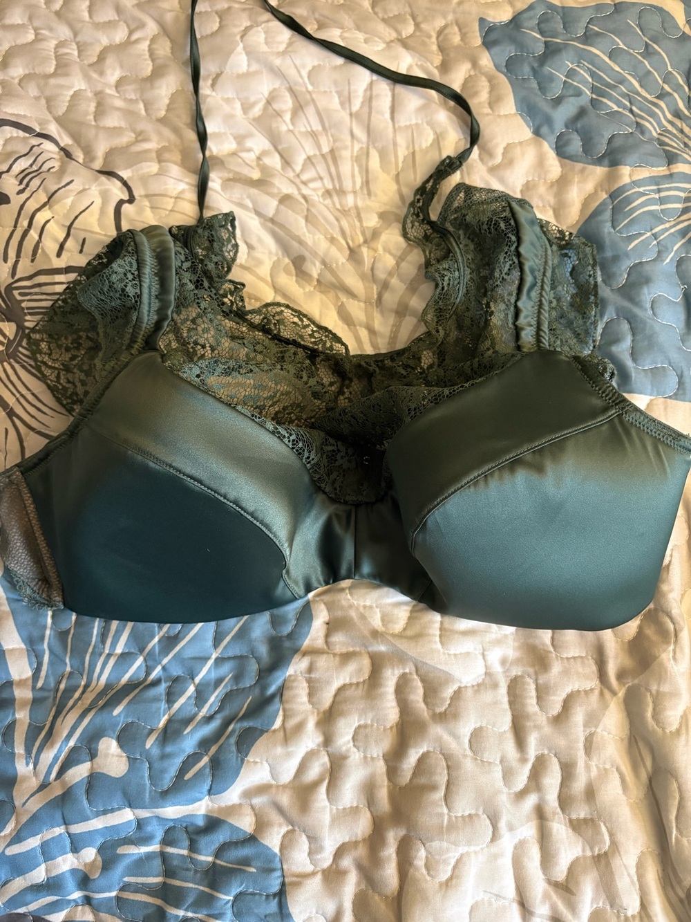 Victoria's Secret Satin and Lace Bra in Deep Green